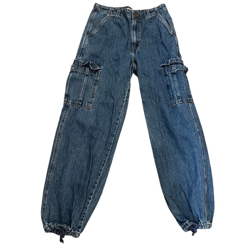 Levi’s 94 Baggy Cargo Jeans Size 28 Blue Denim Jogger Ankle Utility Pants